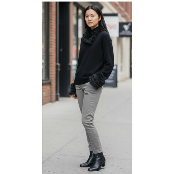 Yuka Vintage Faux Fur Trim Funnel Neck Knit Top Small - Picture 2 of 11